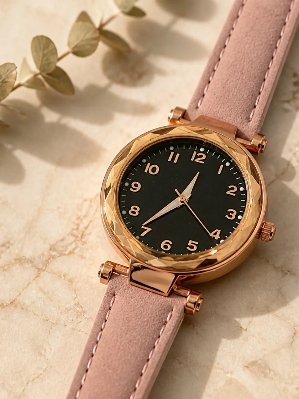 Women's Rose Gold Case Pink Leather Strap Watch Adjustable Band
